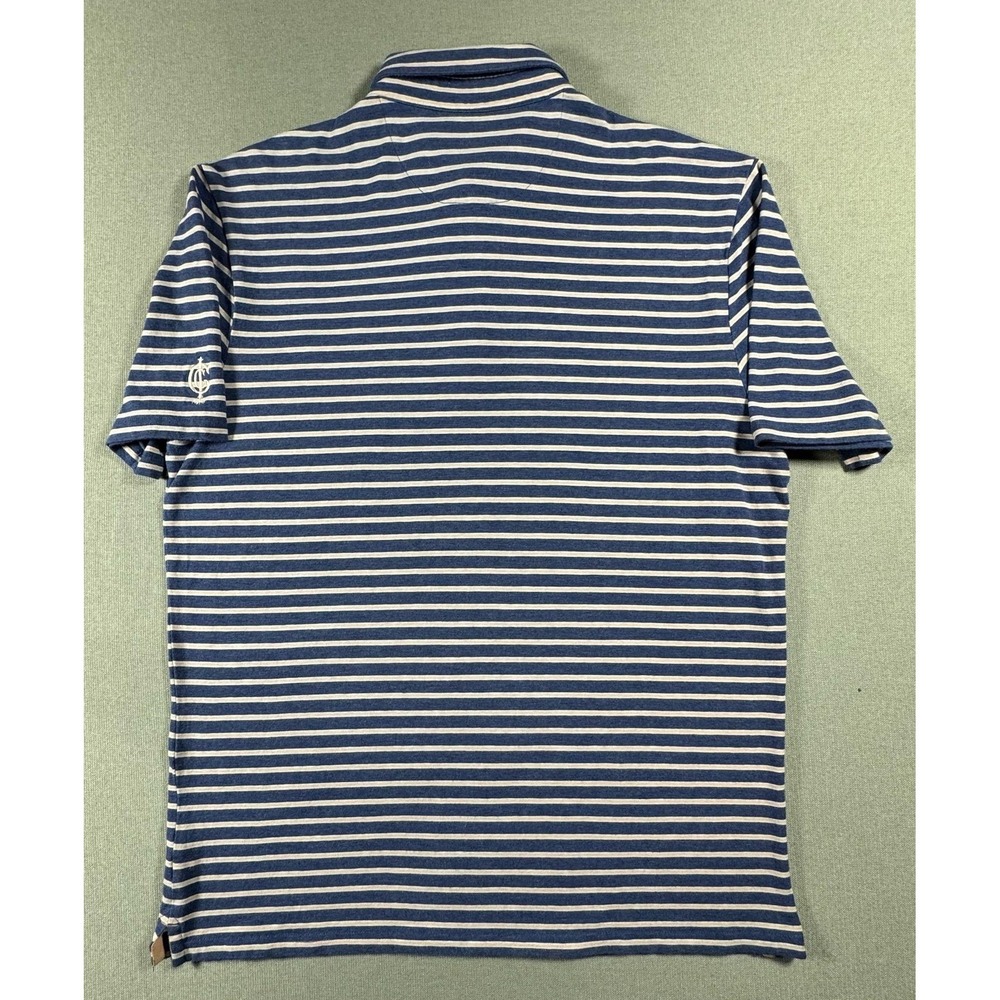 Johnnie-O Polo Shirt Mens Medium Blue Stripe Hangin' Out Pocket Stretch Knit - Picture 2 of 10